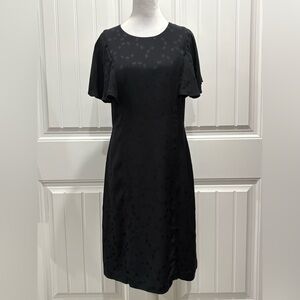 Ann Taylor Black Jacquard Flutter Sleeve Midi Dress Size 8